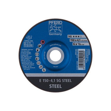 PFERD 6" x 1/8 Grinding Wheel, 7/8" A.H. - SG STEEL - Type 27 63399